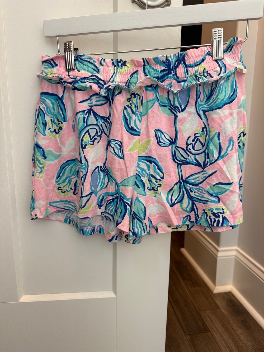 Lilly Pulitzer Pink Floral Ruffle Waist Kids Shorts